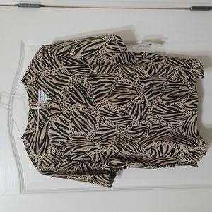 Vintage Kathy Che Animal Print Short Sleeve Blouse Size XL